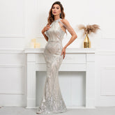 Statement Maker Halter Sequin Gown Dress